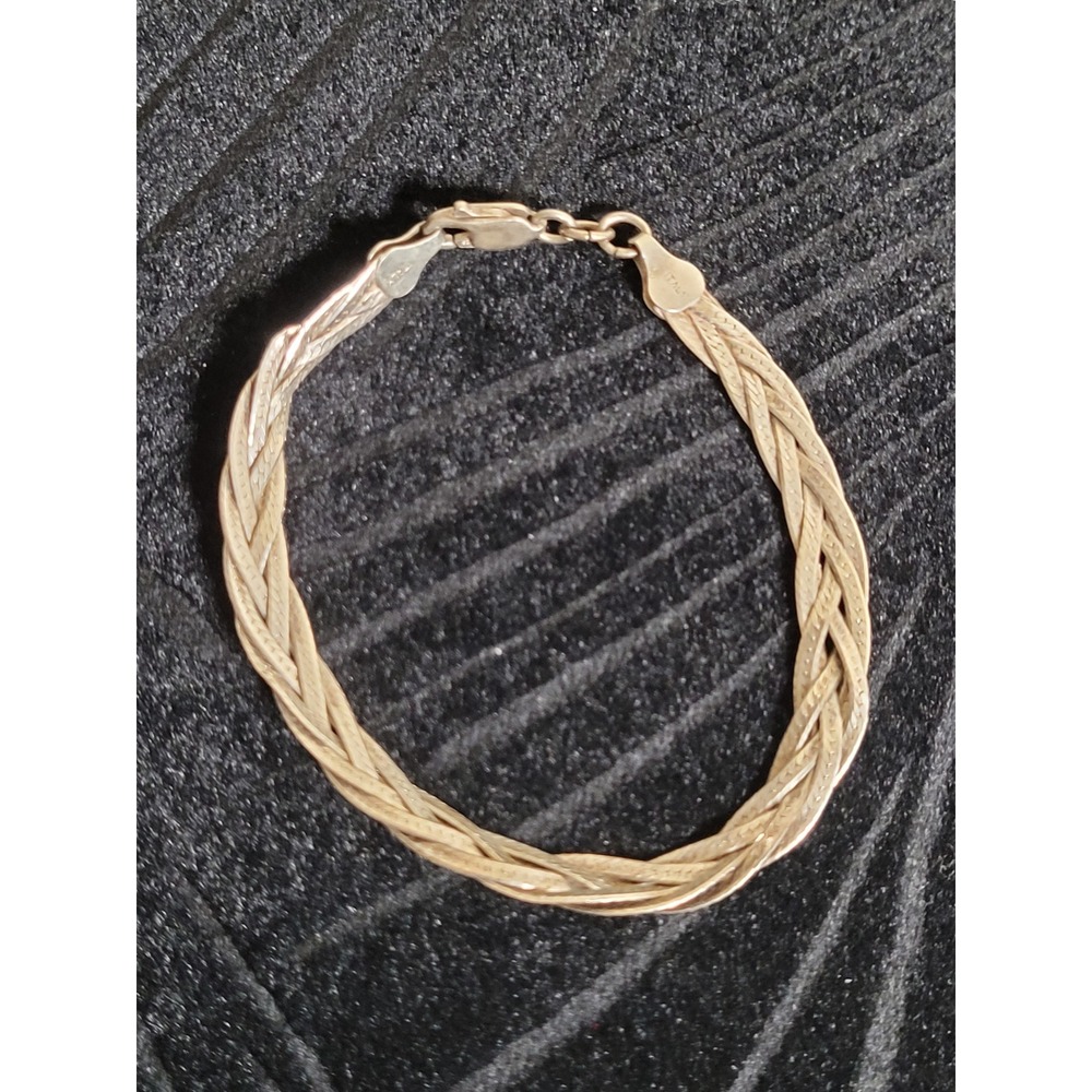 Italy 925 Sterling Silver Boho Braided Herringbone Bracelet 7.25 Inch